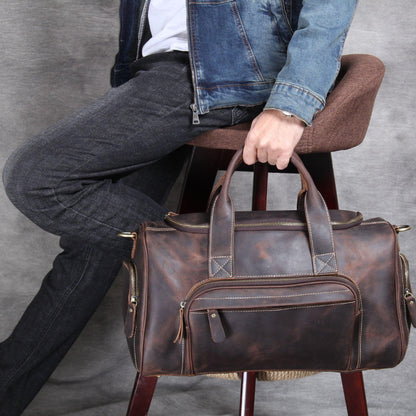 Mens Leather Duffle Bag with Pockets