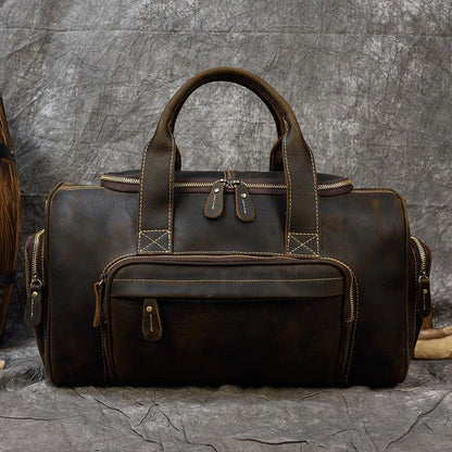 Mens Leather Duffle Bag with Pockets