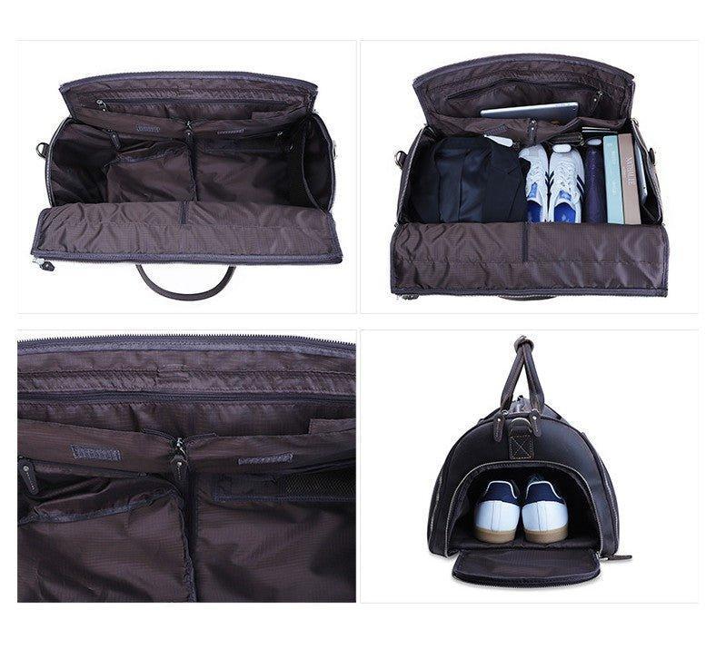 Leather Garment Bag Duffel with Shoe Compartment