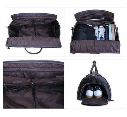 Leather Garment Bag Duffel with Shoe Compartment