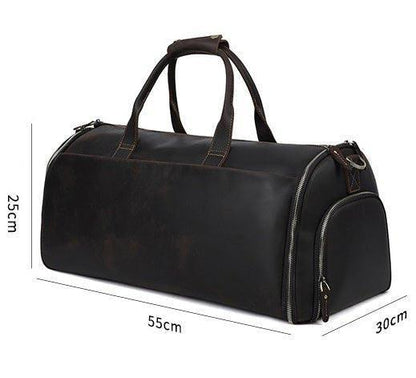 Leather Garment Bag Duffel with Shoe Compartment