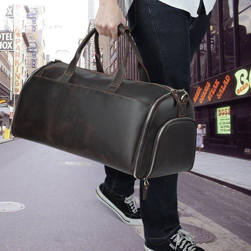 Leather Garment Bag Duffel with Shoe Compartment