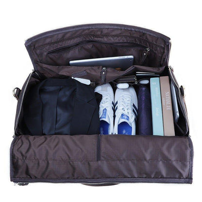 Leather Garment Bag Duffel with Shoe Compartment