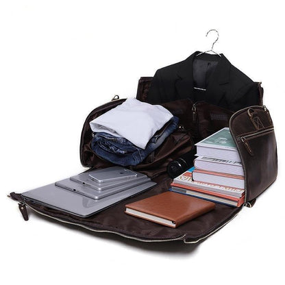 Leather Garment Bag Duffel with Shoe Compartment