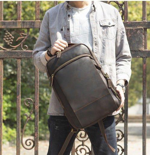 Vintage Mens Leather Backpack for Laptop