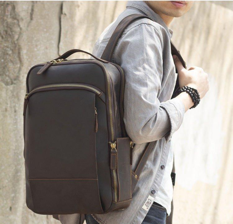 Vintage Mens Leather Backpack for Laptop