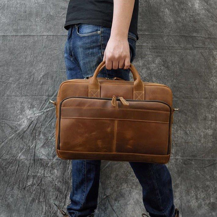 Woosir Leather Laptop Briefcase Brown 15"