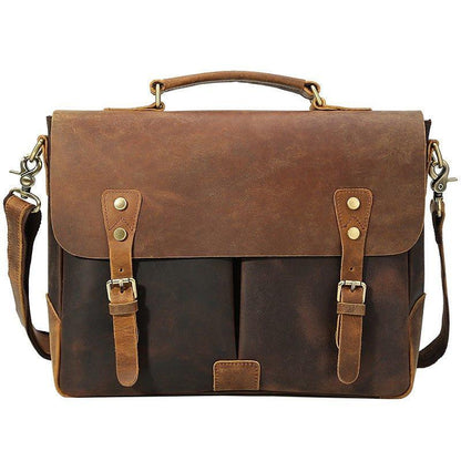 Woosir Leather Satchel for Men Laptop 14 Inch Brown