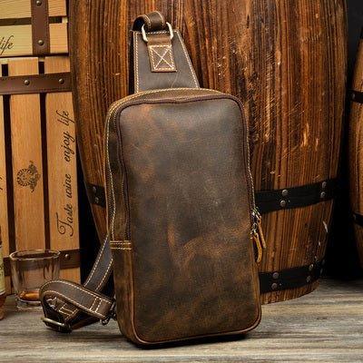 Mens Leather Sling Backpack Large