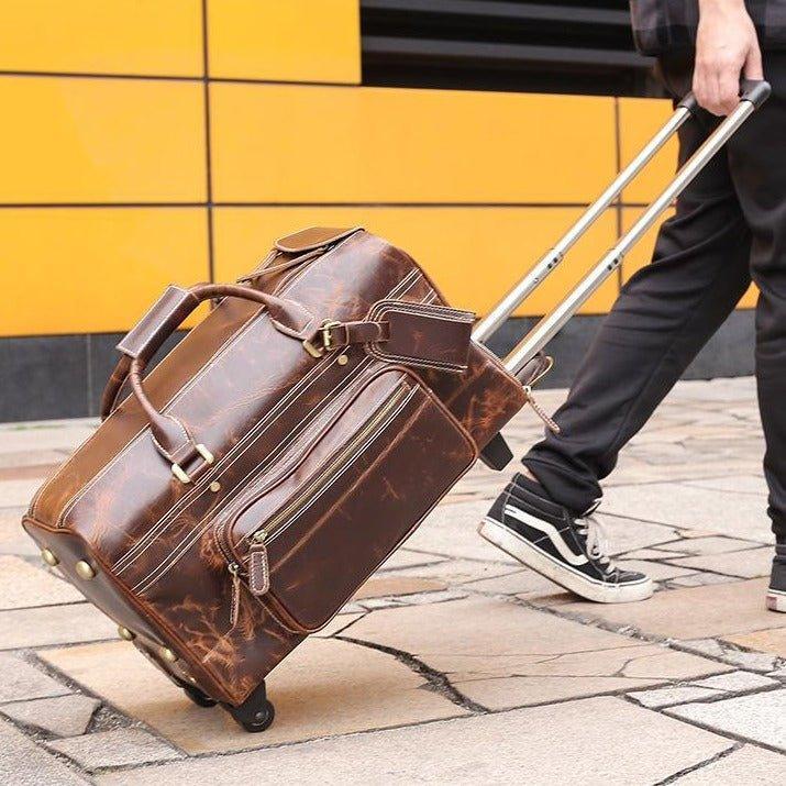 Mens Leather Duffle Bag on Wheels