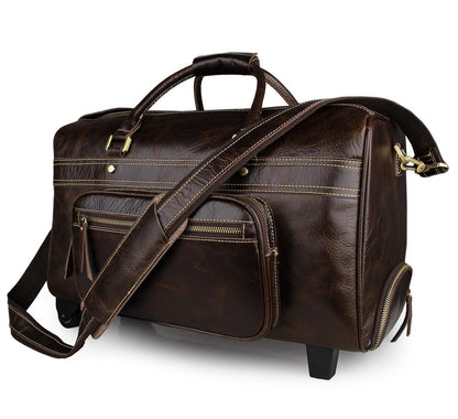 Mens Leather Duffle Bag on Wheels