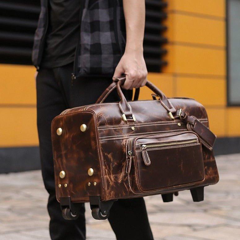 Mens Leather Duffle Bag on Wheels