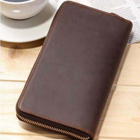 Woosir Long Wallets Brown Crazy Horse Leather for Men