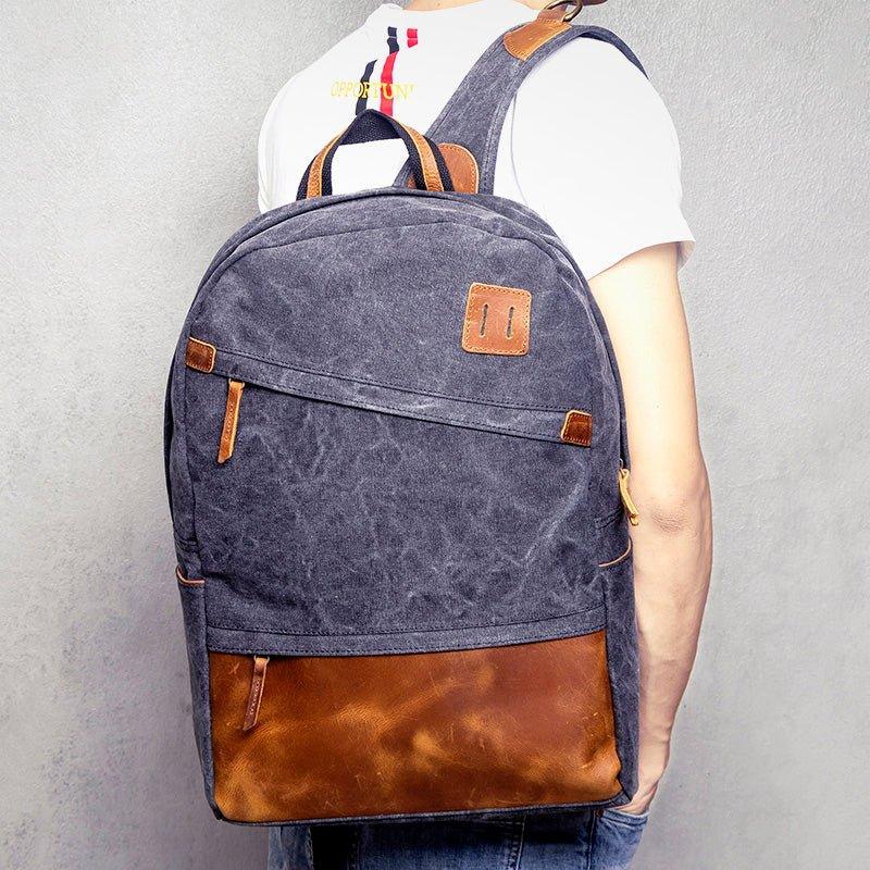Men Canvas Backpack Schoolbag 14 Inch Laptop Bag