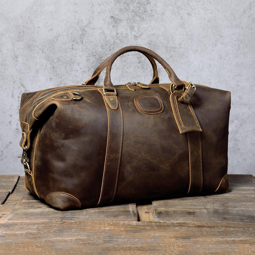 Men Leather Weekender Bag with Laptop Compartment