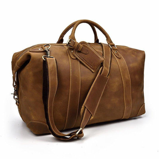 Men Leather Weekender Bag with Laptop Compartment