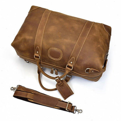 Men Leather Weekender Bag with Laptop Compartment