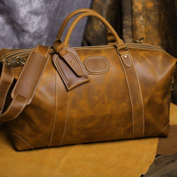 Men Leather Weekender Bag with Laptop Compartment