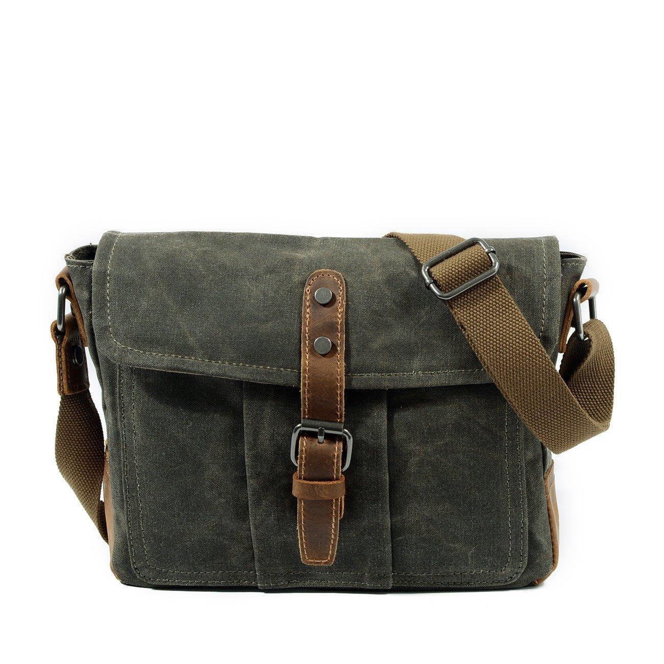 Vintage Waxed Canvas Crossbody Messenger Bag Small