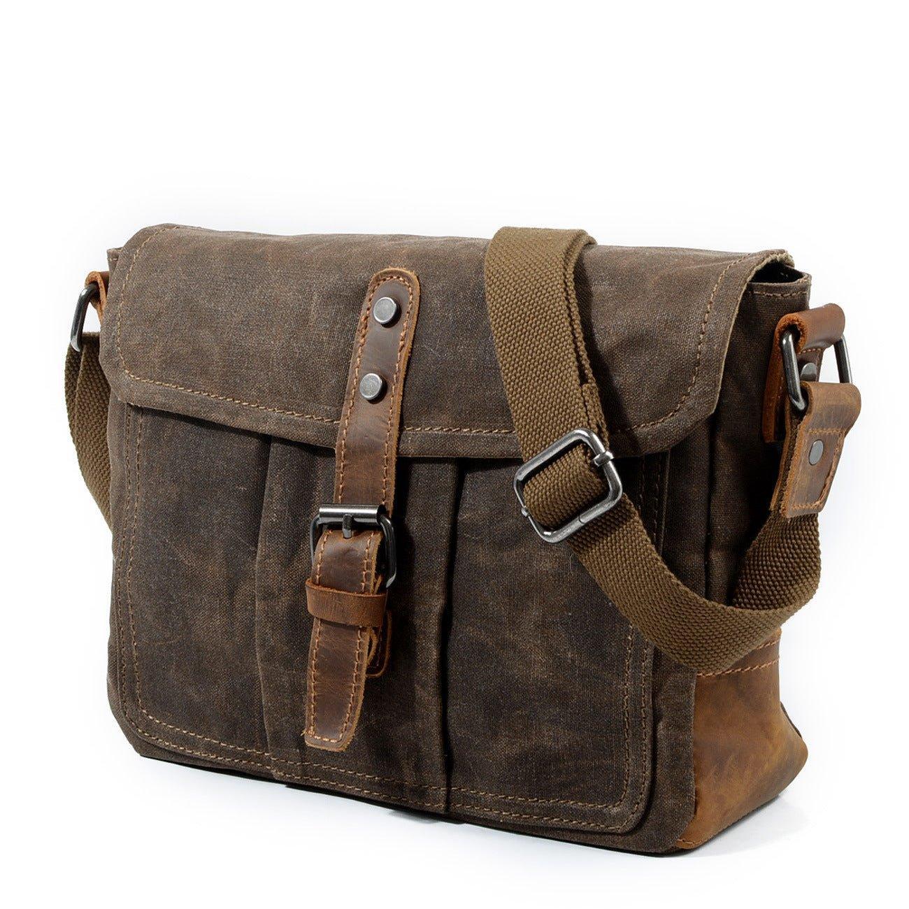 Vintage Waxed Canvas Crossbody Messenger Bag Small