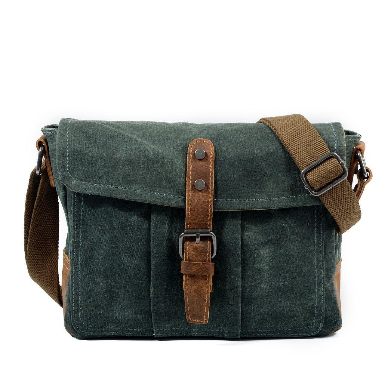 Vintage Waxed Canvas Crossbody Messenger Bag Small