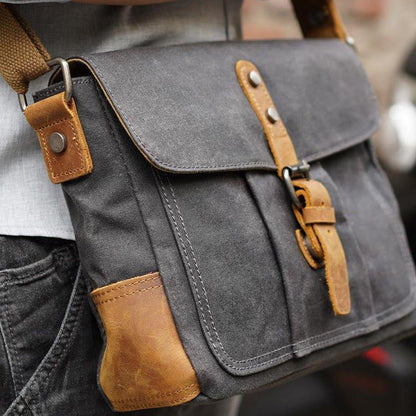 Vintage Waxed Canvas Crossbody Messenger Bag Small