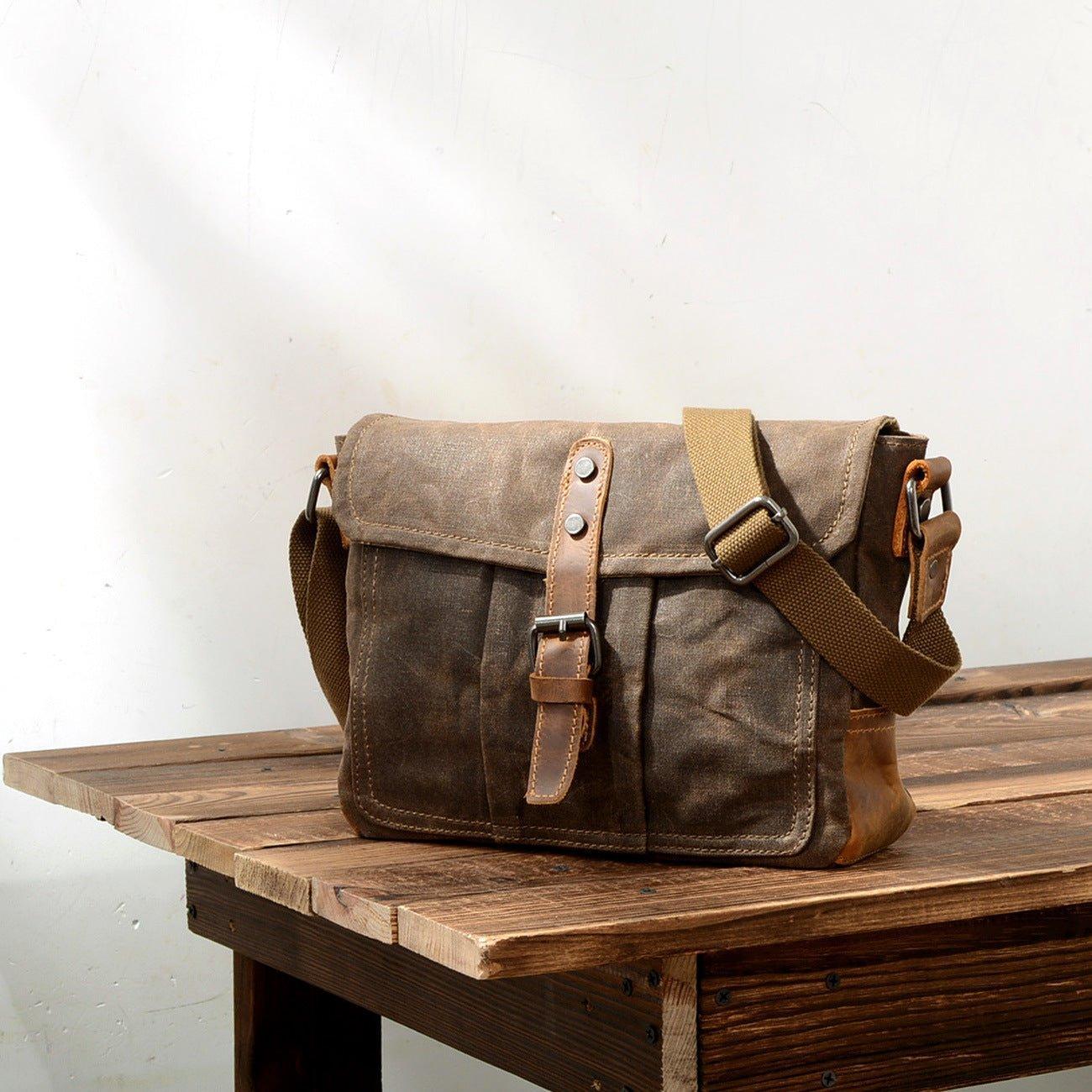 Vintage Waxed Canvas Crossbody Messenger Bag Small