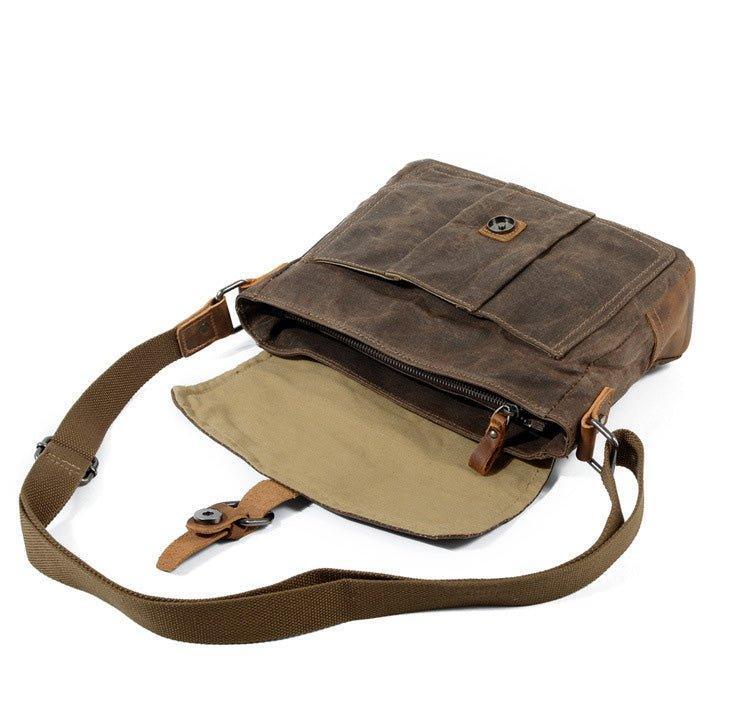 Vintage Waxed Canvas Crossbody Messenger Bag Small