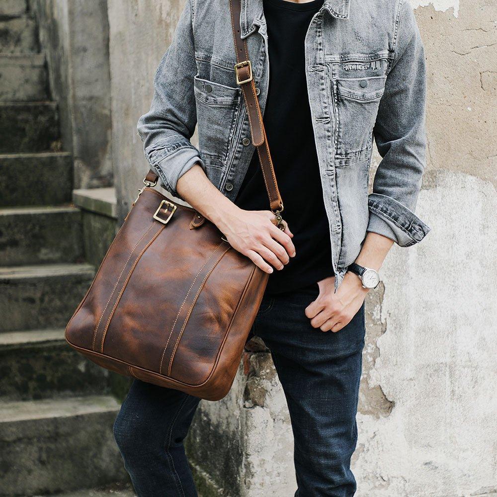 Woosir Men Tote Bag with Leather Strap