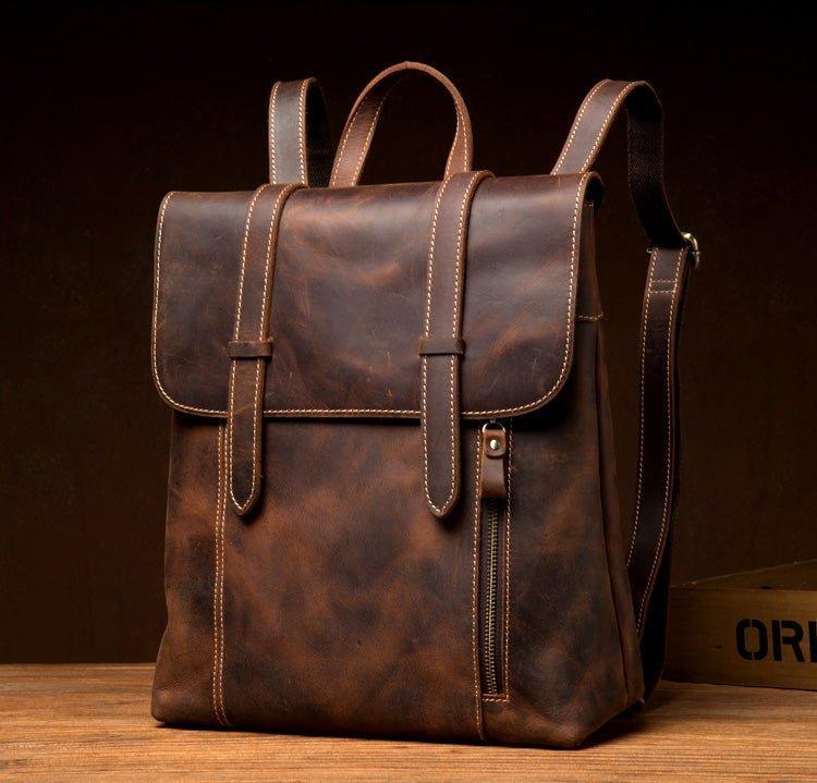 Mens Leather Backpack for College