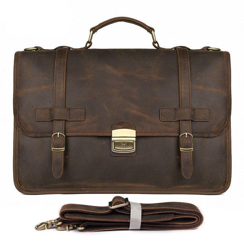 Woosir Mens Briefcase Bag Leather British Style