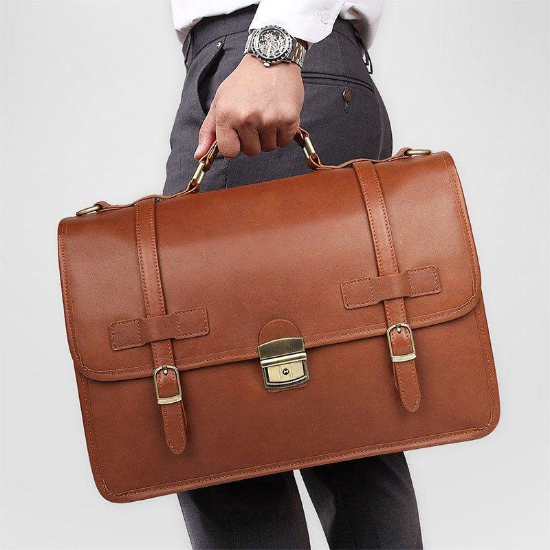 Woosir Mens Briefcase Bag Leather British Style