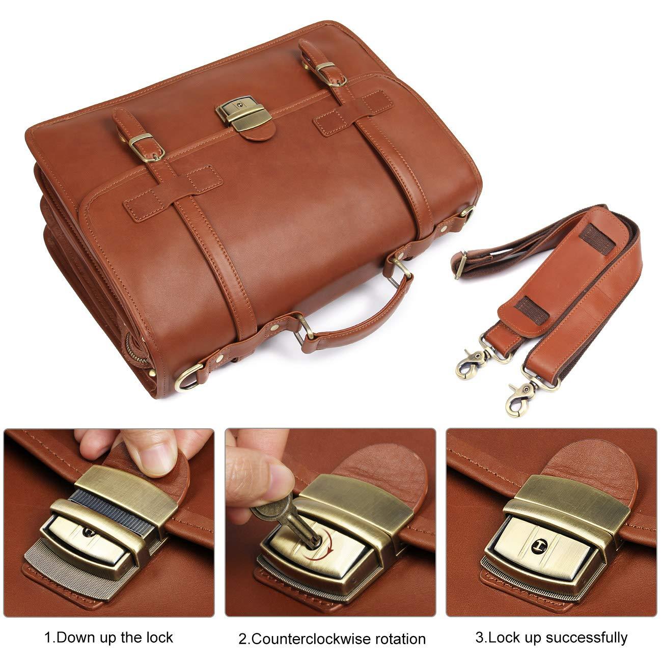 Woosir Mens Briefcase Bag Leather British Style