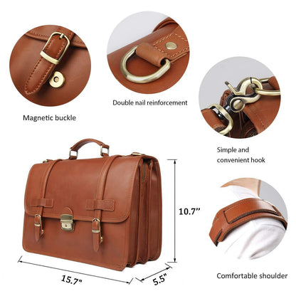 Woosir Mens Briefcase Bag Leather British Style