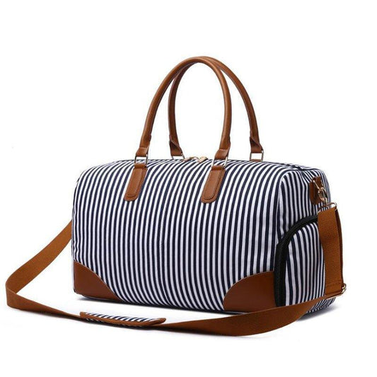 Mens Canvas Weekend Bag Striped with Shoe Pocket