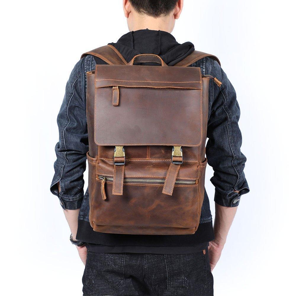 Woosir Mens Cowhide Leather Backpack for 15.6" Laptop