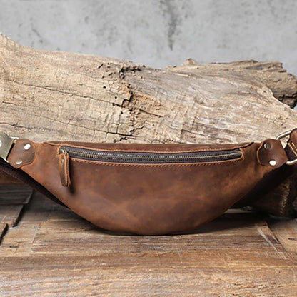 Men's Cowhide Leather Simple Sling Bag