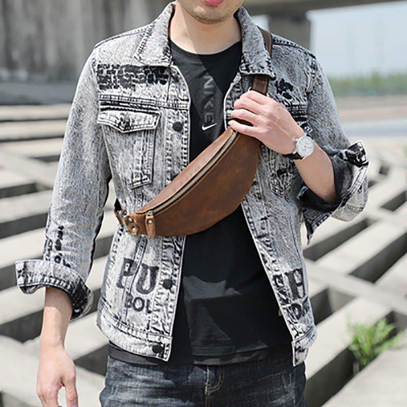 Men's Cowhide Leather Simple Sling Bag