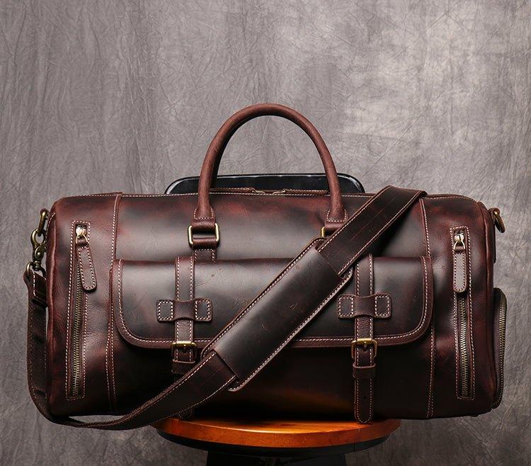 Men's Leather Duffel Bag 22 inch with Shoe Pocket