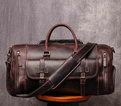 Men's Leather Duffel Bag 22 inch with Shoe Pocket