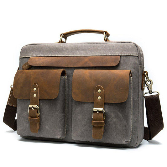 Woosir Mens Laptop Bag Leather and Canvas 14"