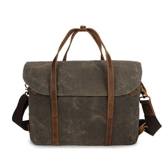 Woosir Mens Laptop Briefcase 14 inch Waxed Canvas