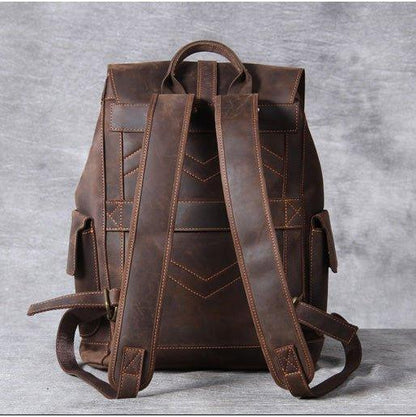 Vintage Leather Backpacks Travel with Trolley Sleeve