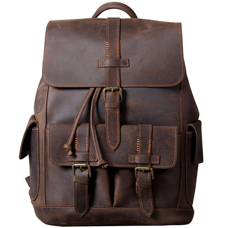 Vintage Leather Backpacks Travel with Trolley Sleeve