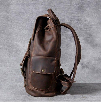 Vintage Leather Backpacks Travel with Trolley Sleeve