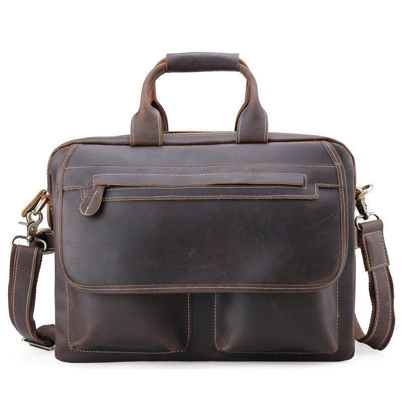 Mens Leather Briefcase Messenger Bag 14 Inches