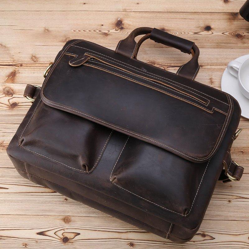 Mens Leather Briefcase Messenger Bag 14 Inches