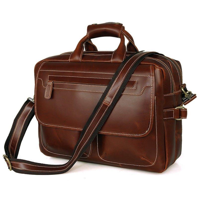 Mens Leather Briefcase Messenger Bag 14 Inches