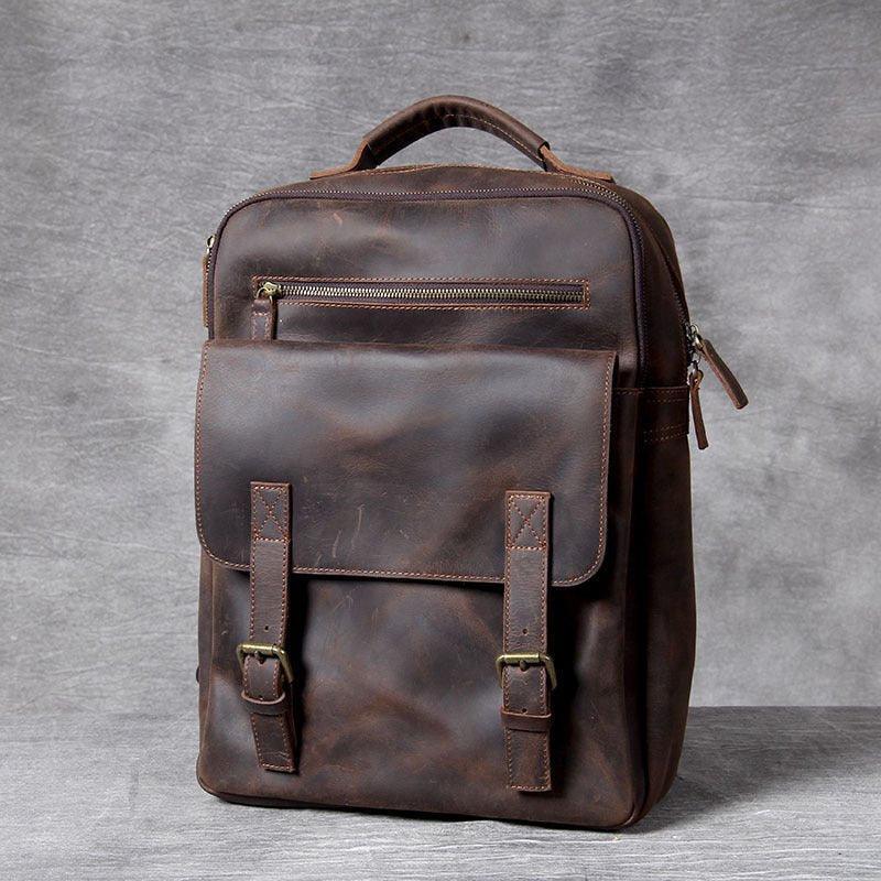 Mens Leather Laptop Backpack for Business