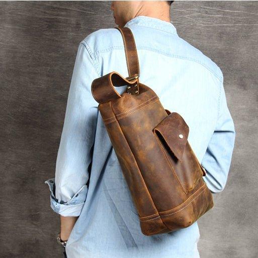 Mens Leather Sling Backpack